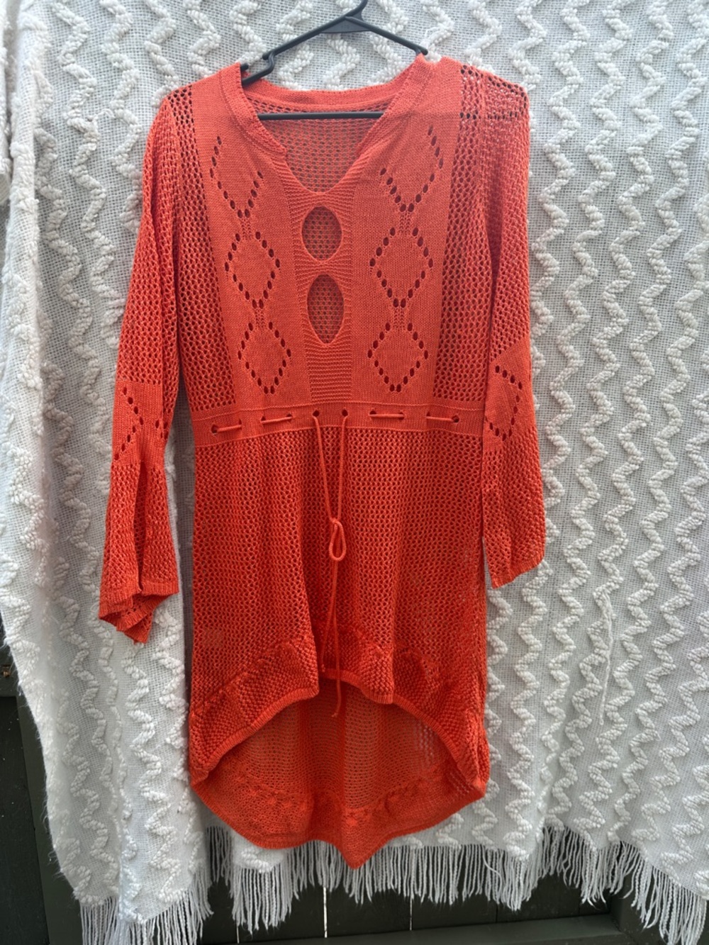 Open-Knit Orange Tunic Sweater